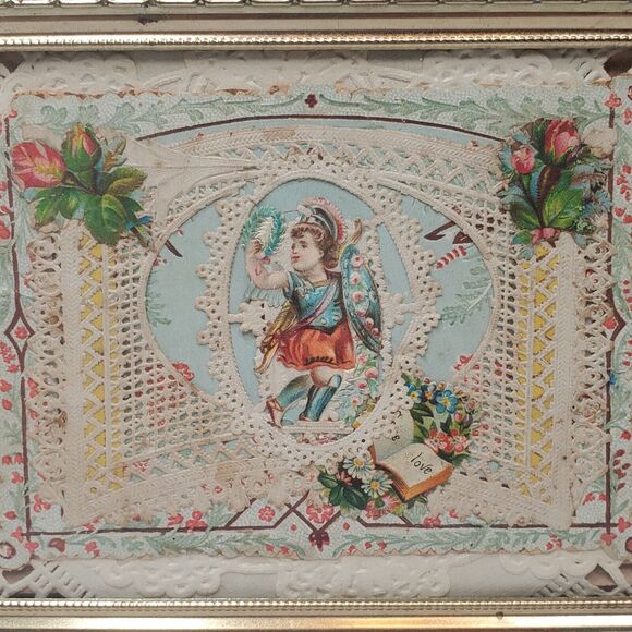 Handmade Lace Card with Die Cut Cupid and Frame Valentines Day Vintage - Picture 3 of 12